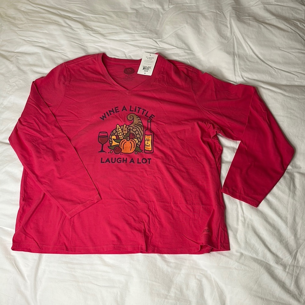 LIFE IS GOOD wine a little laugh a lot XXXL crusher classic fit tee FALL
